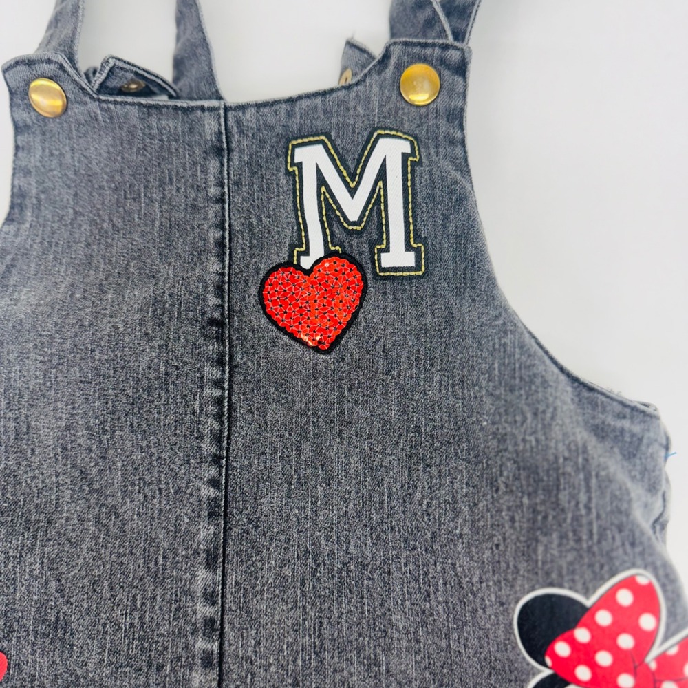 Disney Mickey Minnie Mouse Blk‎ Denim Jumper Dress Girls Overall Pinafore Heart - Picture 10 of 10